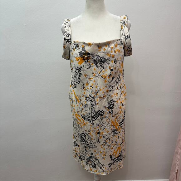 Rodnik Silk Dress Made in England Abstract Yellow Black White Size 8 VTG Vibes - Picture 1 of 15
